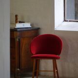 Mid-century toilet chair in oak and red velvet, by a Danish cabinetmaker, 1950s.