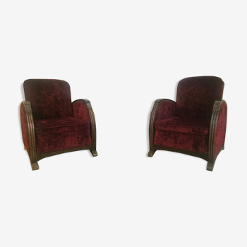 Pair of Art Deco armchairs and table