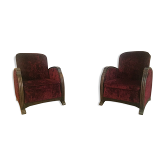 Pair of Art Deco armchairs and table