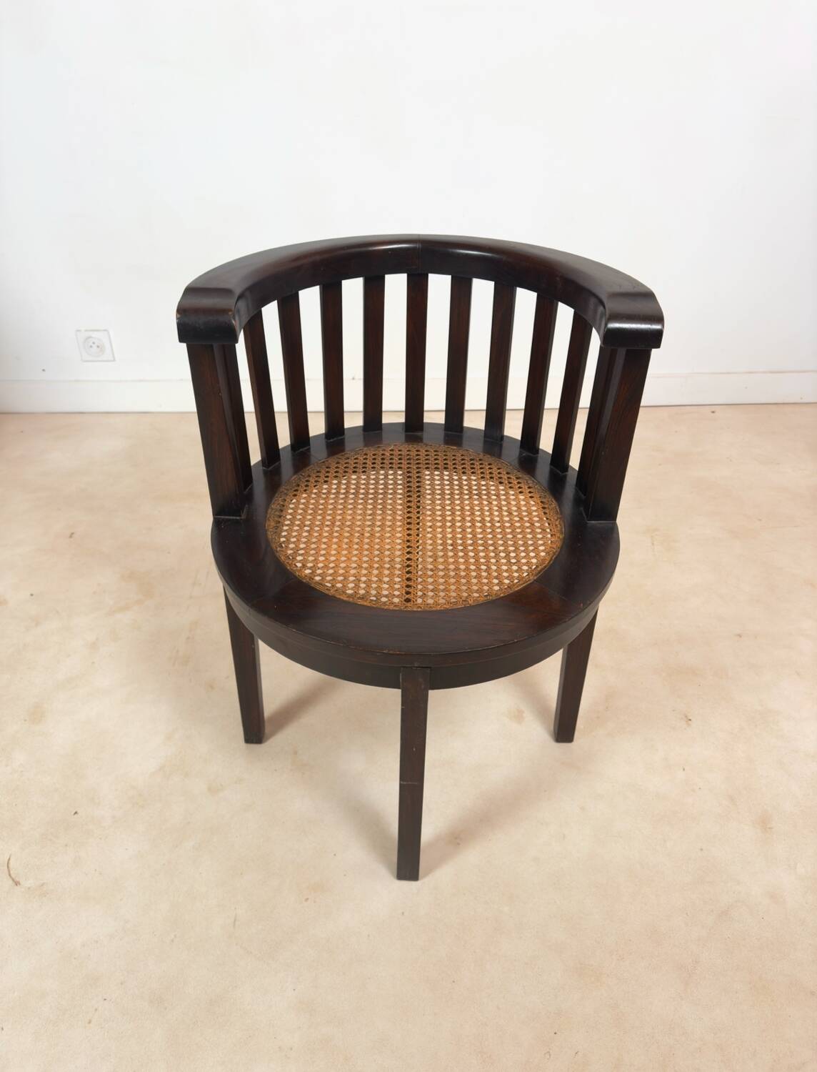 Set of 2 colonial armchairs in wood and cane.