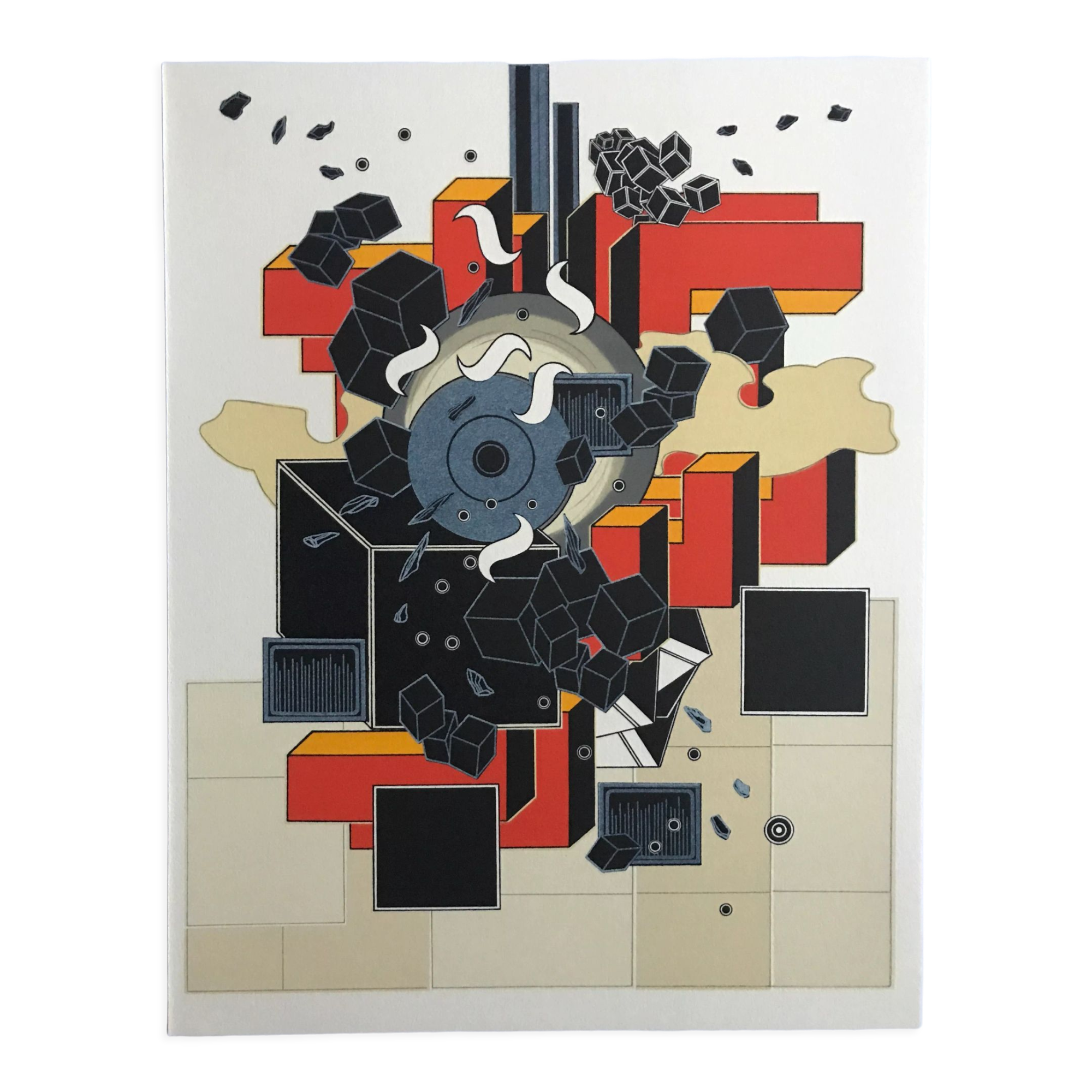 Lithograph by Alain Le Yaouanc, fire, 1978