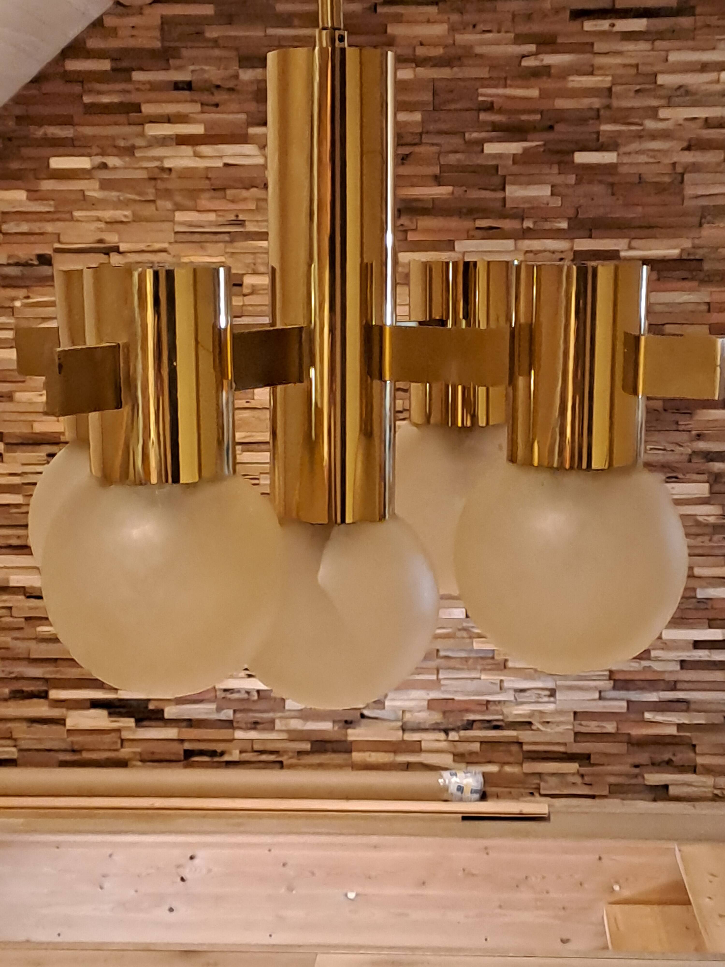 Brass globe chandelier by Hans Agne Jakobsson from the 1960s