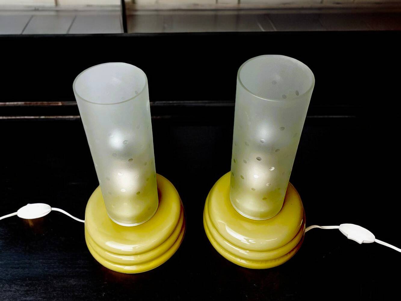 Olive green opaline glass table lamps