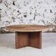 Round coffee table in braided cord and rattan, 1970.