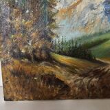 Painting - Oil on canvas View of the Ambérieu en Bugey mountain Signed Aimé Apul