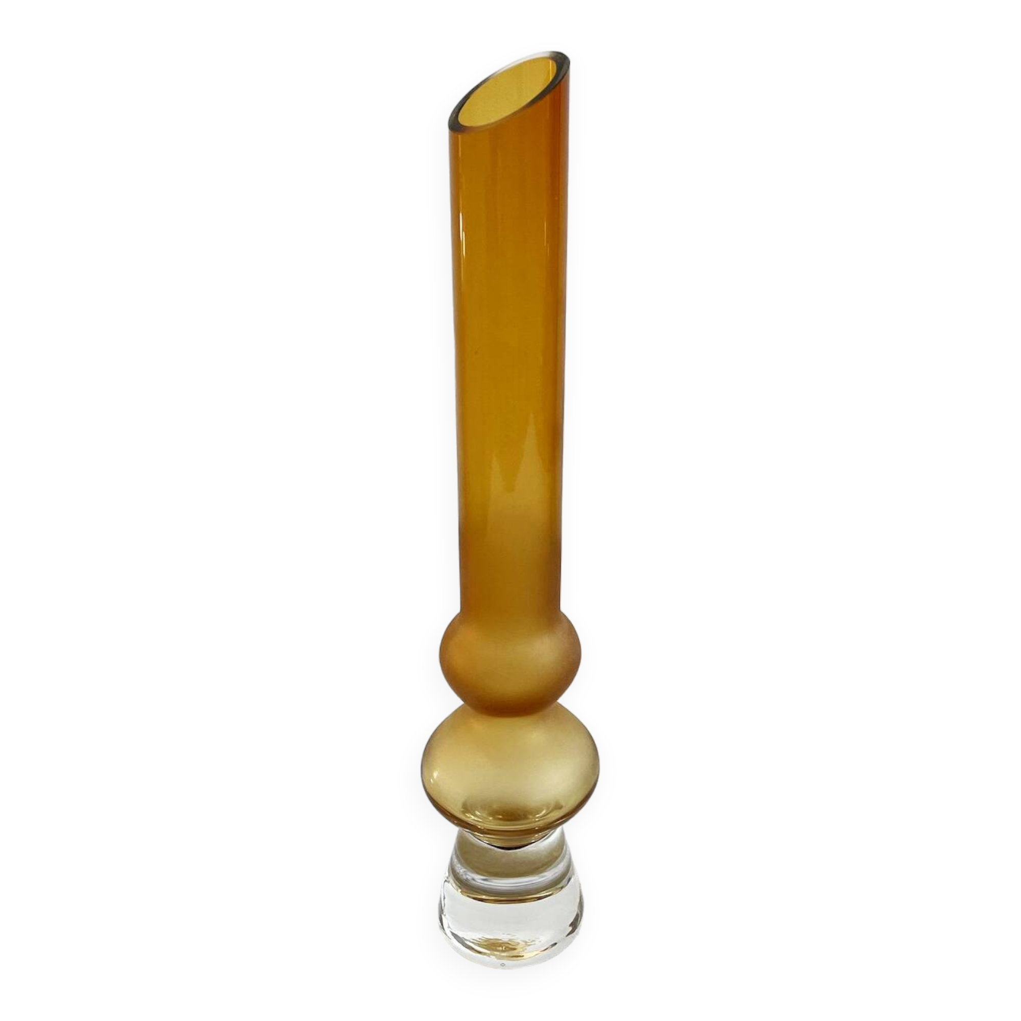 Amber Hooped Glass Vase in the Style of Bo Borgström, Scandinavian Mid-Century Art Glass