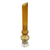 Amber Hooped Glass Vase in the Style of Bo Borgström, Scandinavian Mid-Century Art Glass