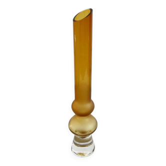 Amber Hooped Glass Vase in the Style of Bo Borgström, Scandinavian Mid-Century Art Glass