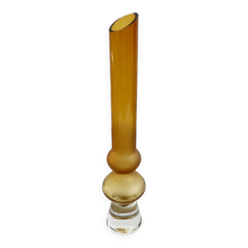 Amber Hooped Glass Vase in the Style of Bo Borgström, Scandinavian Mid-Century Art Glass