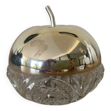 Apple-shaped sugar bowl in chiseled glass and gold metal
