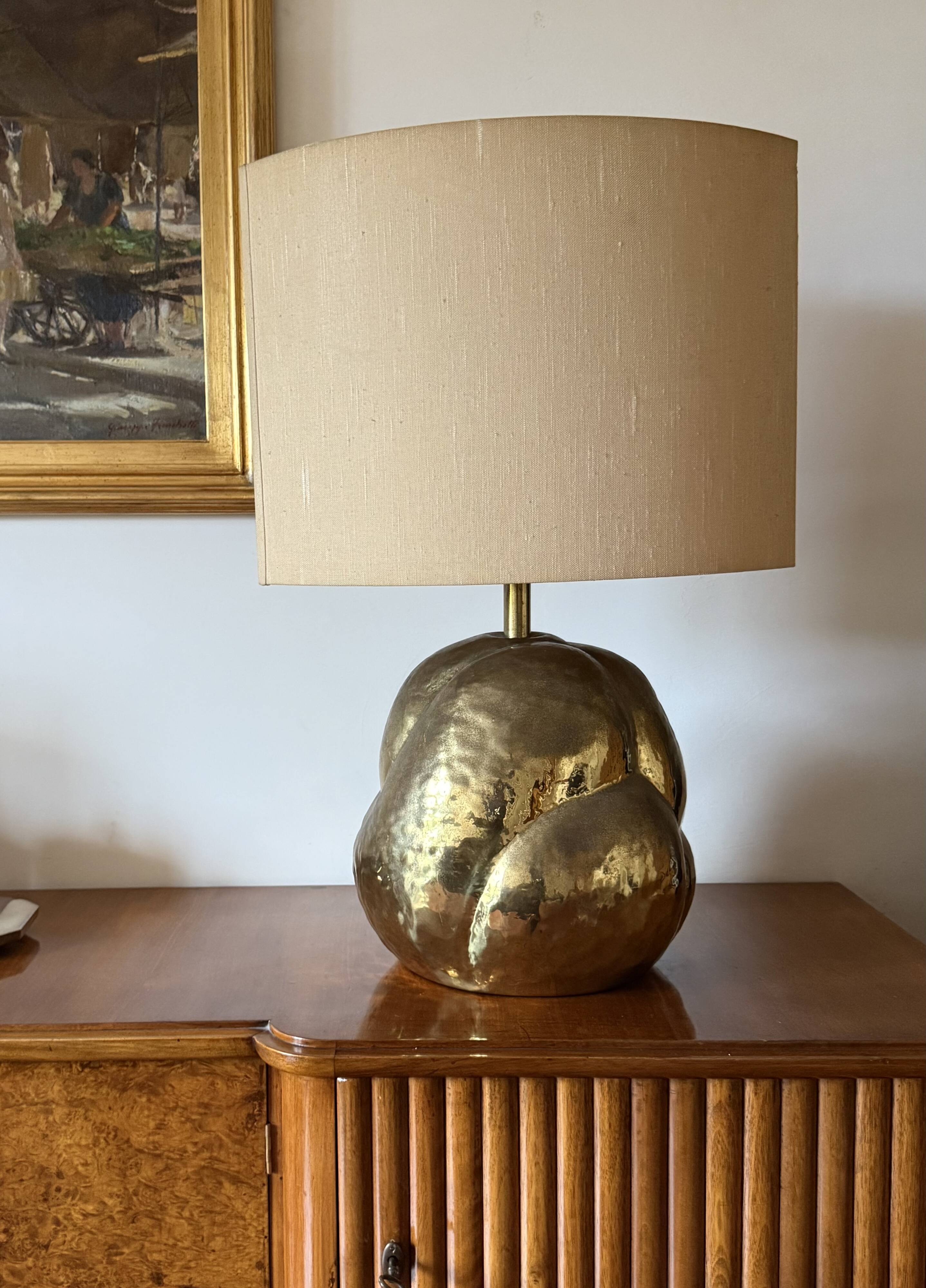 Organic modern brass table Lamp, Tommaso Barbi Italy 1970