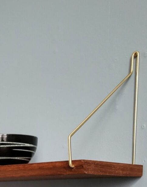 Teak and brass shelf, vintage scandinavian 1960s