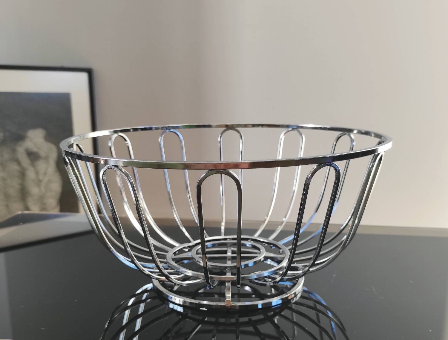 Modernist chrome metal fruit bowl – 1970s/80s