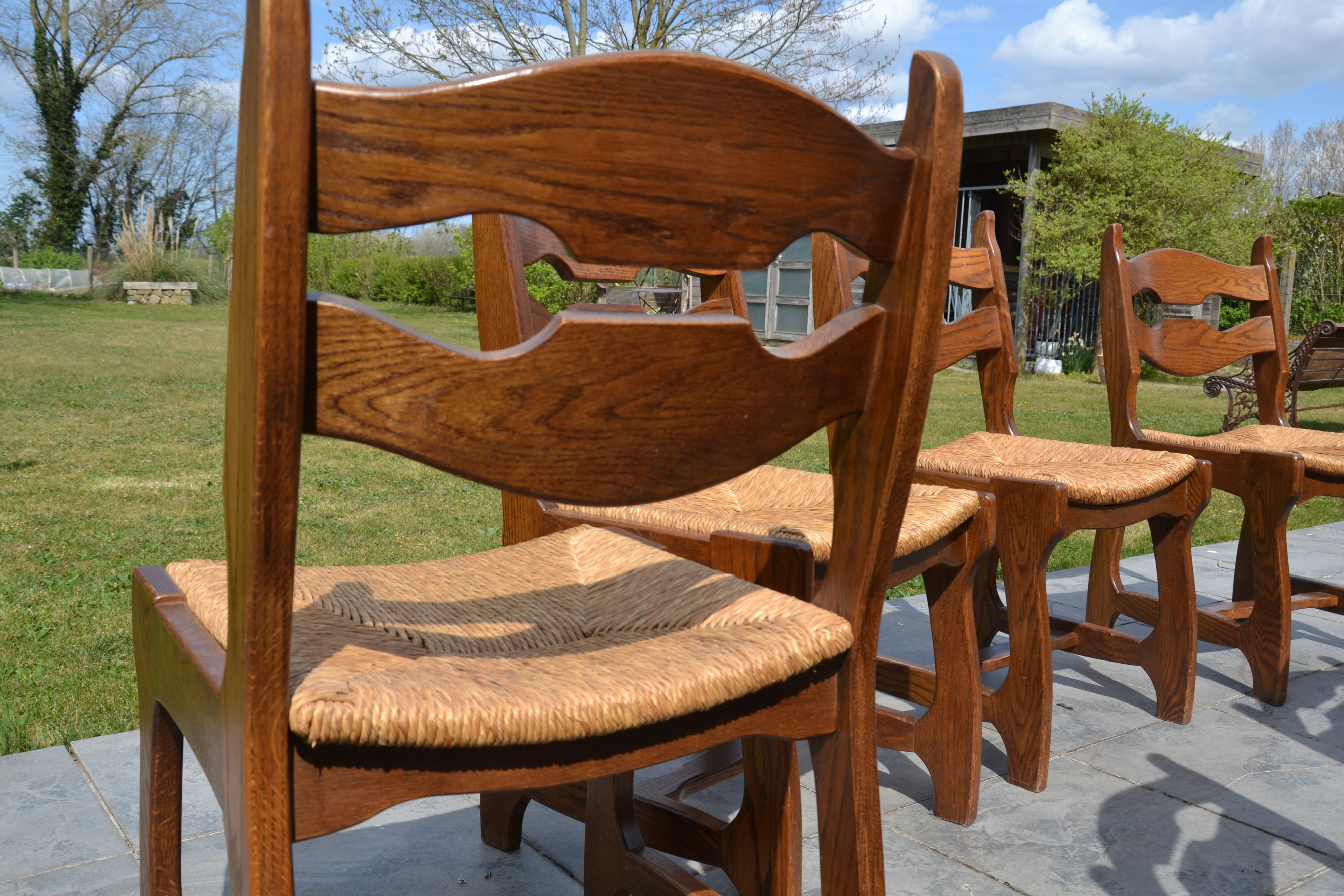6 solid oak and straw chairs Guillerme et Chambron