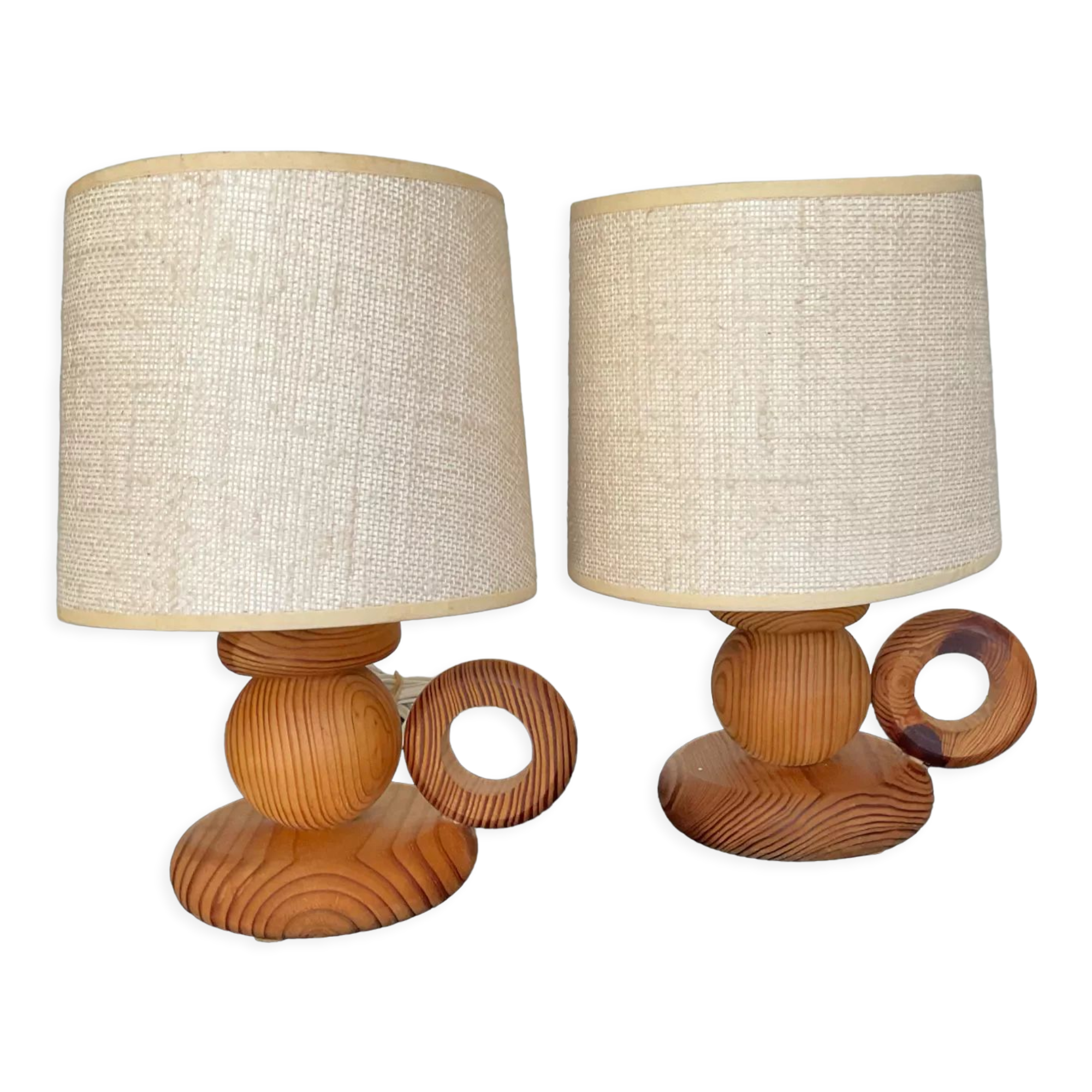 Pair of Scandinavian wooden lamps 60s-70s