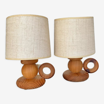 Paire de lampes scandinaves en bois années 60-70