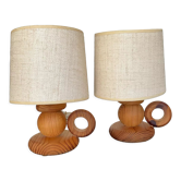 Paire de lampes scandinaves en bois années 60-70