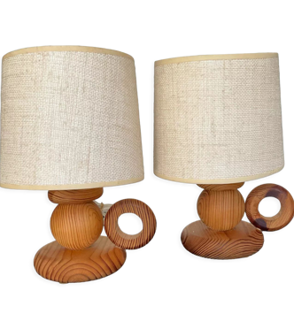 Paire de lampes scandinaves en bois années 60-70