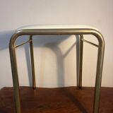 Gold metal and white leatherette stool from the 80s