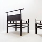 Pair of "meditation" chairs in lacquered wood and rattan - Japan, early 20th century