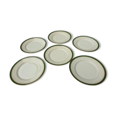 Set 6 assiettes porcelaine Aux Lions de Faïence 1920 vert impérial et or