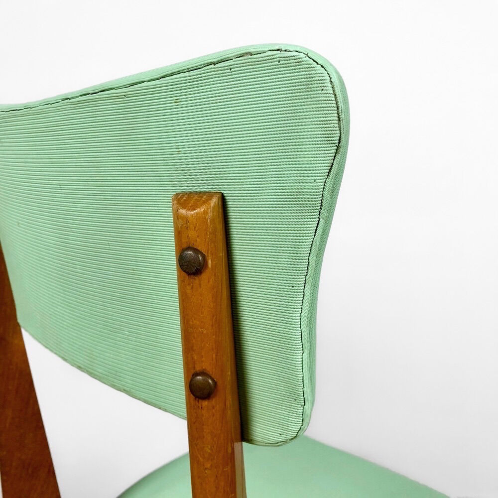 Duo of beech and vinyl chairs