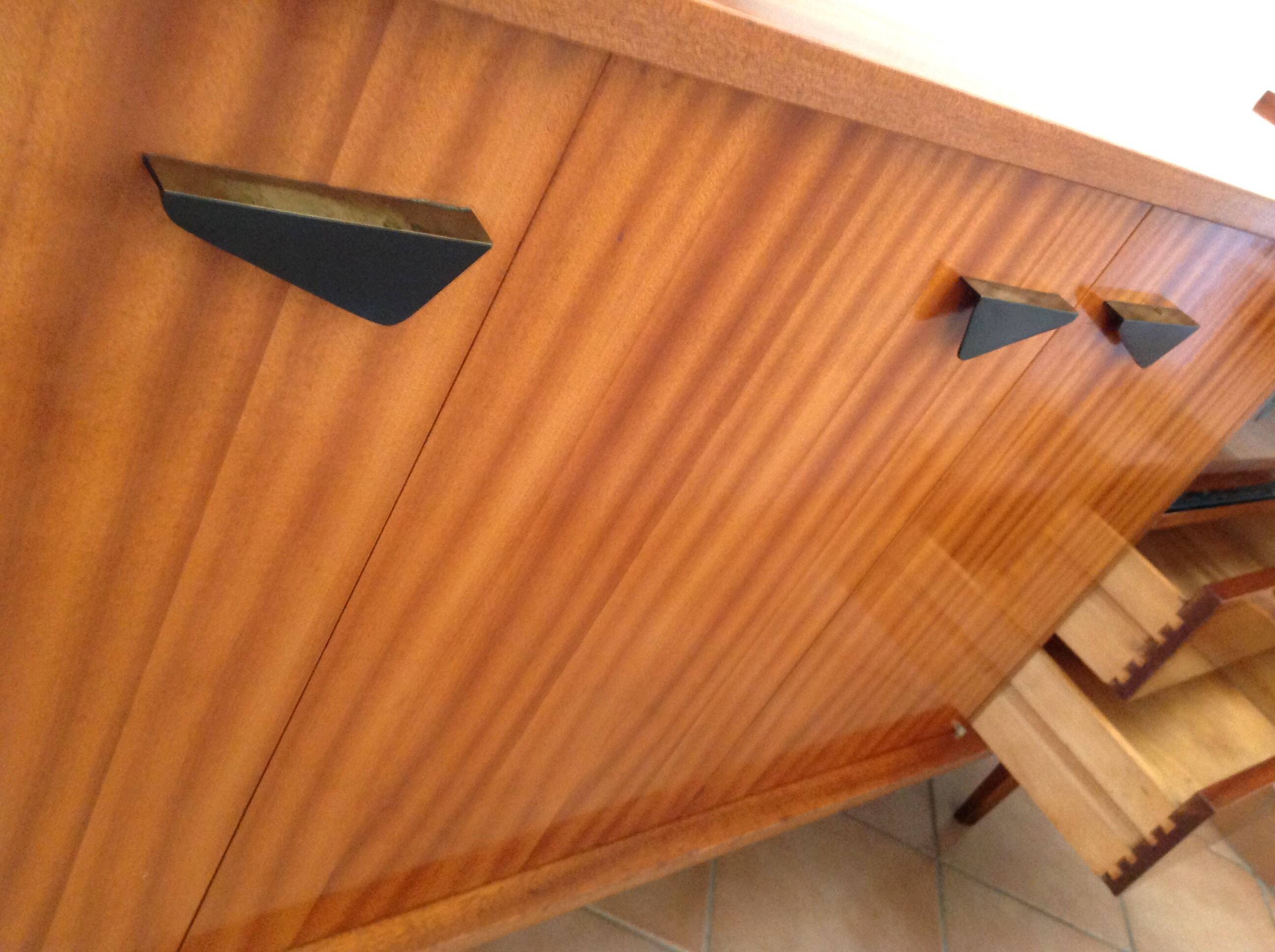 Varnished wooden sideboard with glass storage / vintage 60s-70s