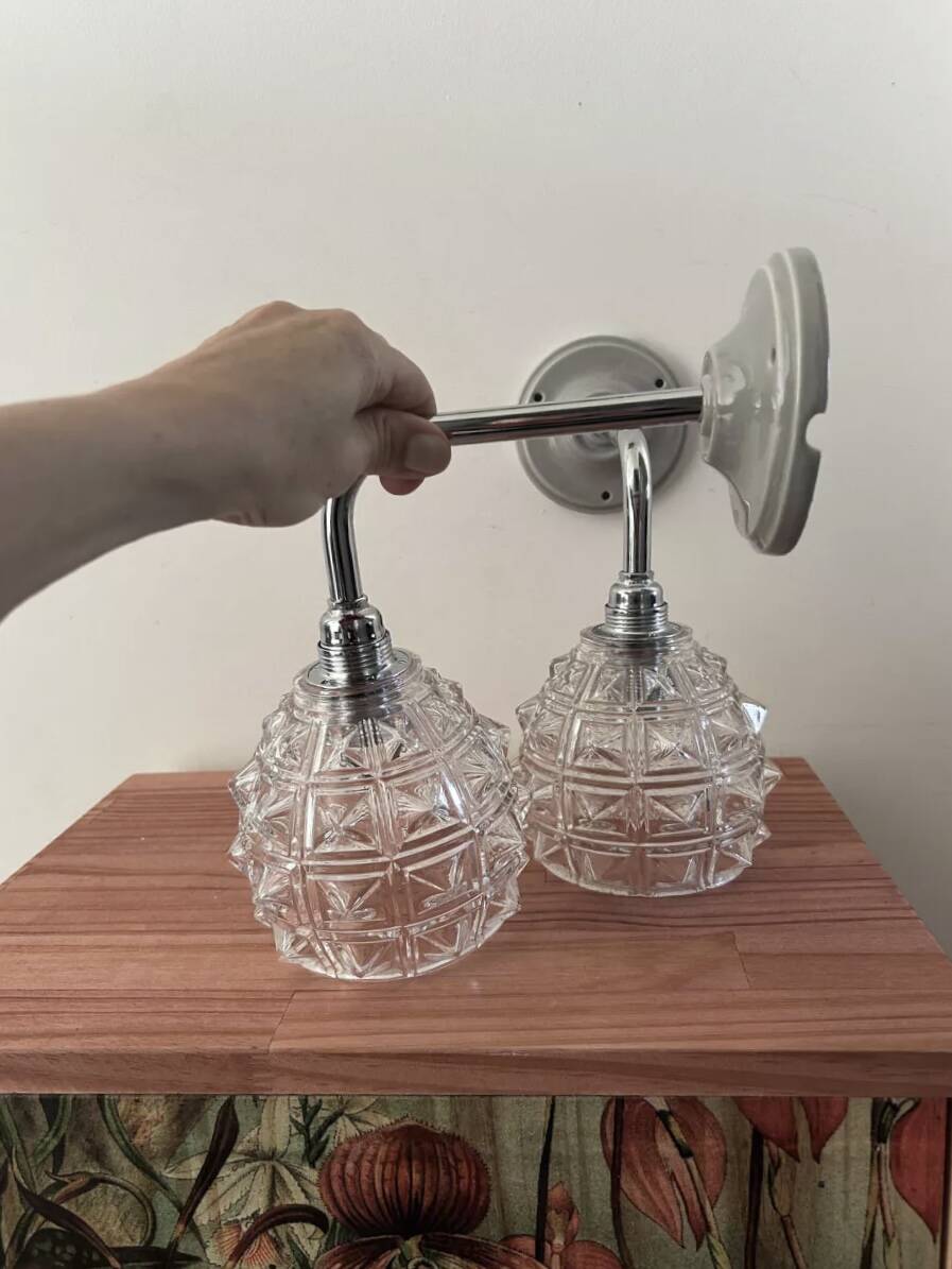Pair of chrome wall lights