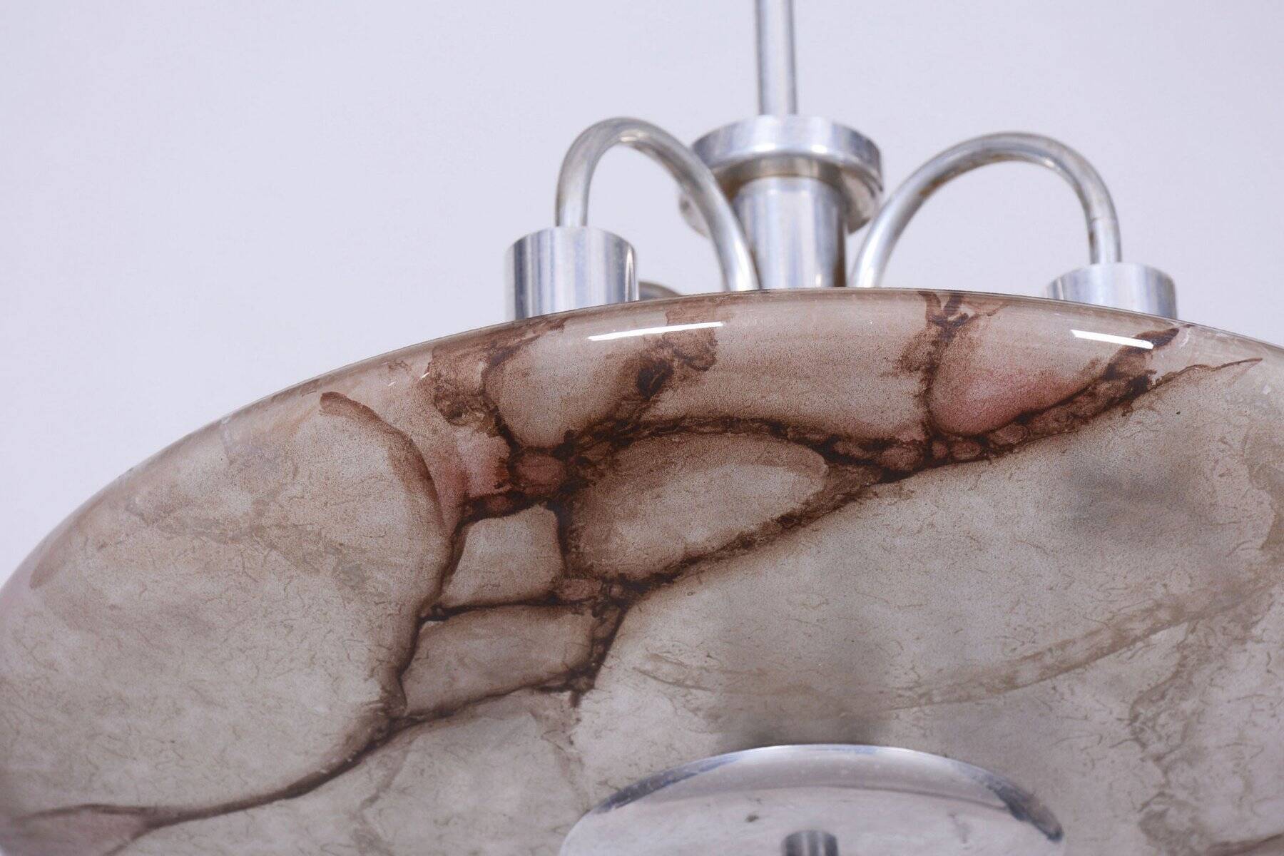 Art Deco Chandelier in Aluminium and Marbled Glass, Czech, 1940s