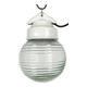 Vintage White Porcelain Pendant Light with Ribbed Glass, 1970s