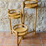 Vintage folding plant holder in bamboo and rattan, circa 1970's