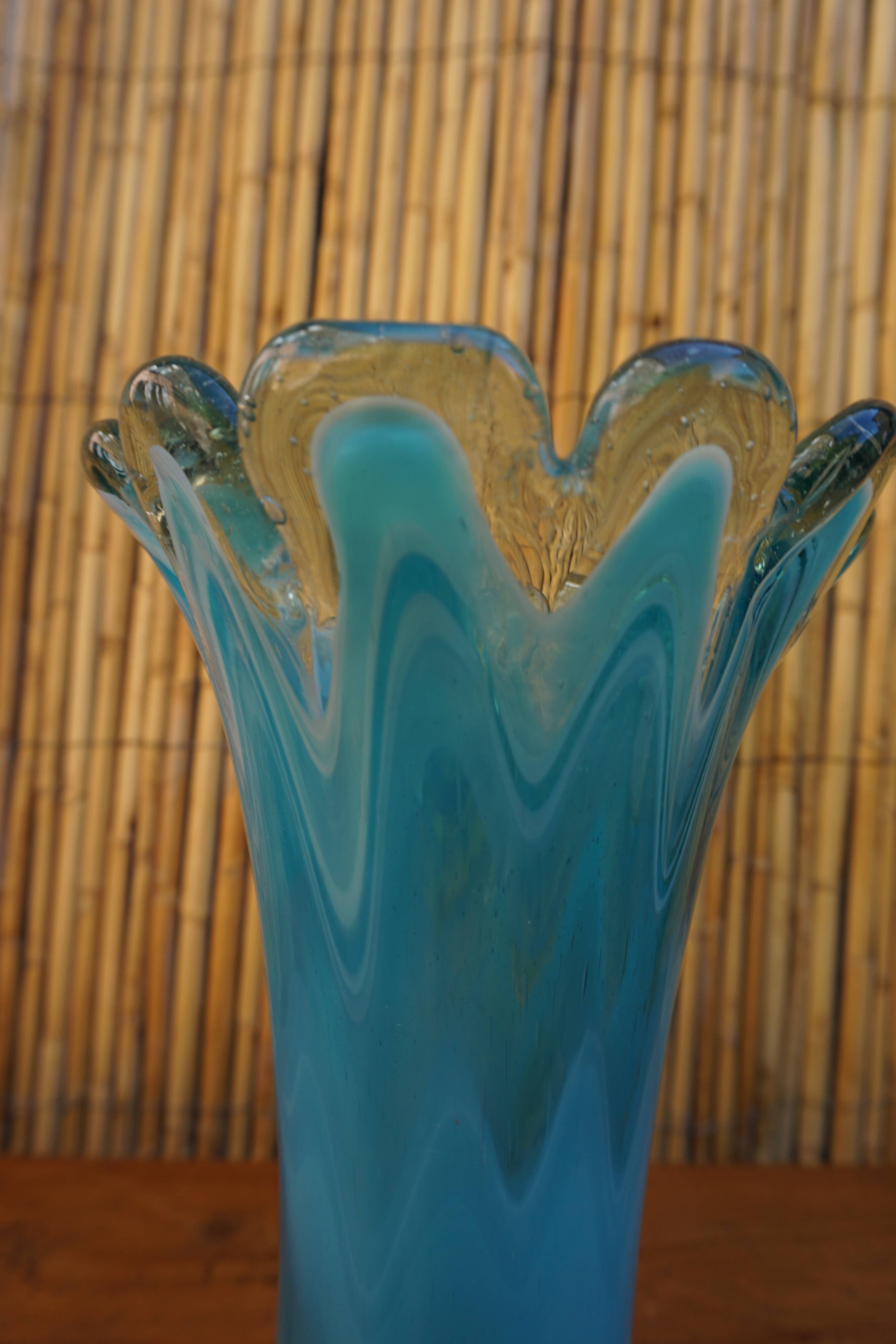 Blown glass vase in flower shape