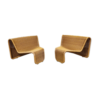 Vintage cane lounge chairs model P3 by Tito Agnoli, 1960s