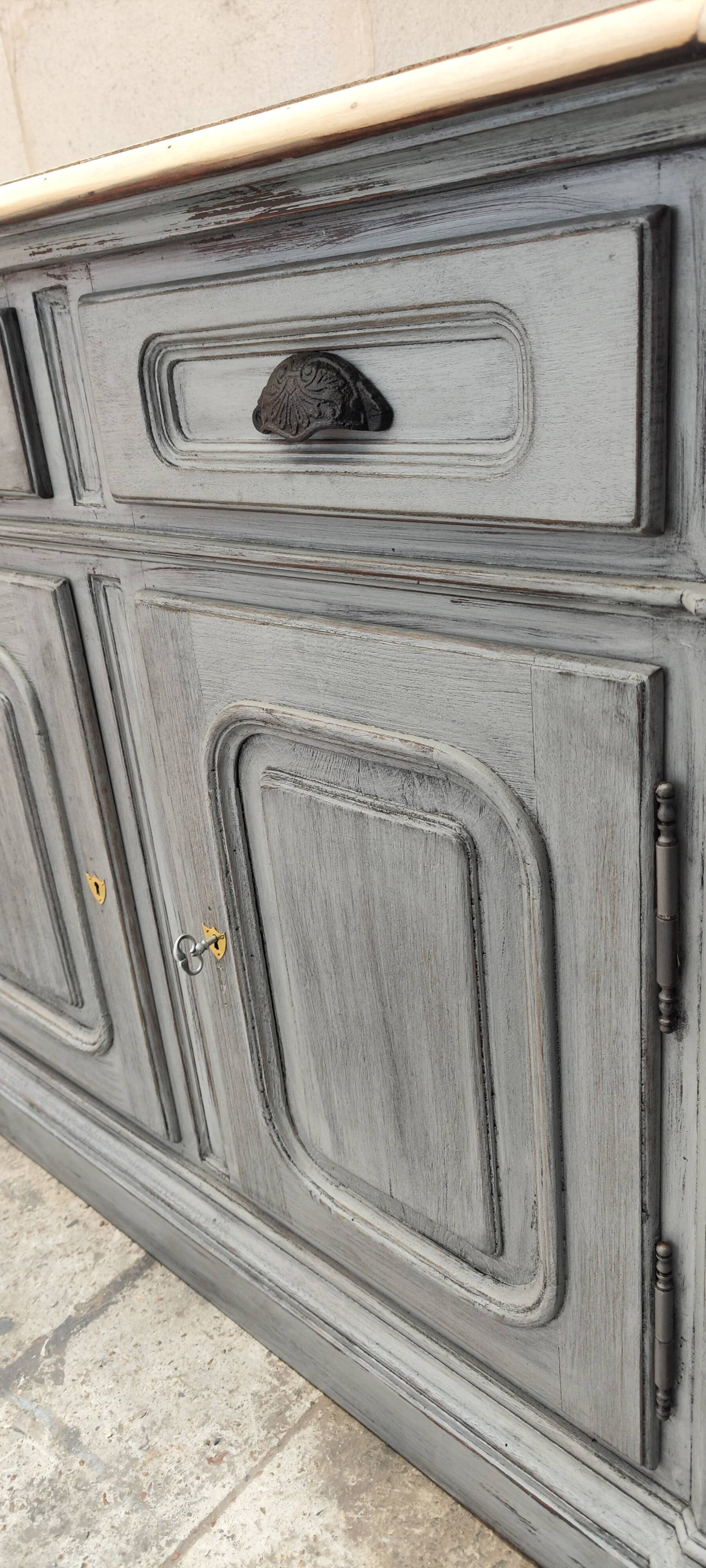 Grey patina furniture with three doors and three drawers