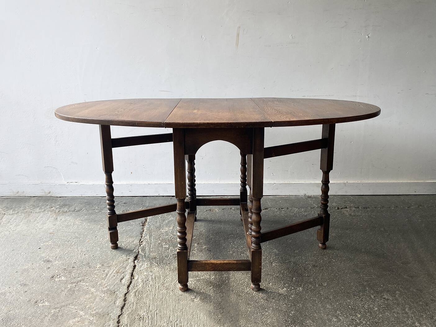 Antique Oak Drop Leaf Gate-leg Table with Barley Twist Legs