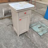 Vintage grey wooden bedside table with marble top - Germany 1950s