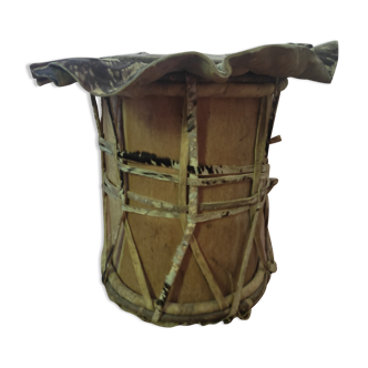 Wooden drum stool, cowhide and goatskin