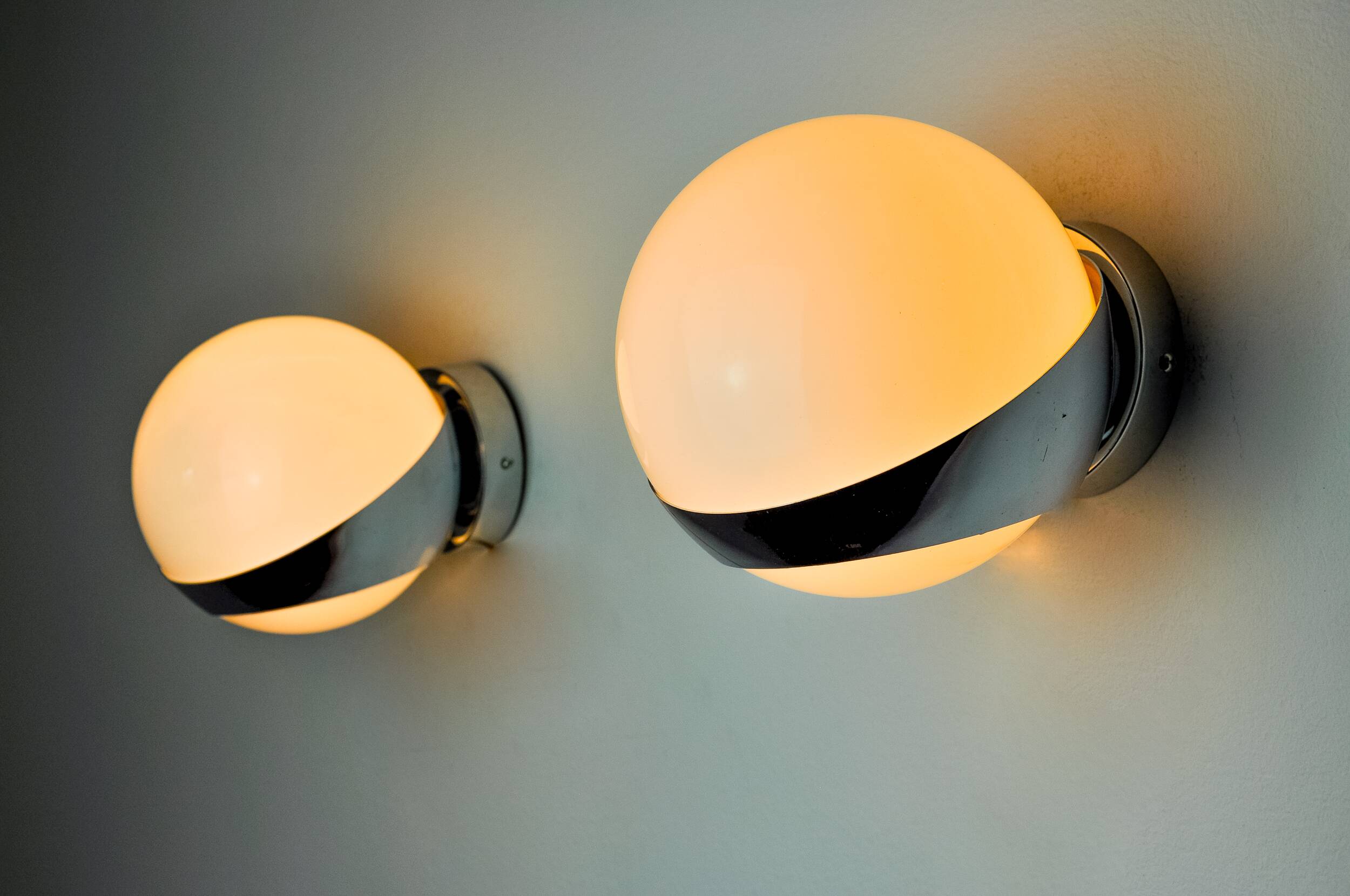 Pair of Space-age wall lights by Marca SL, white opaline, Spain, 1960