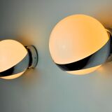 Pair of Space-age wall lights by Marca SL, white opaline, Spain, 1960