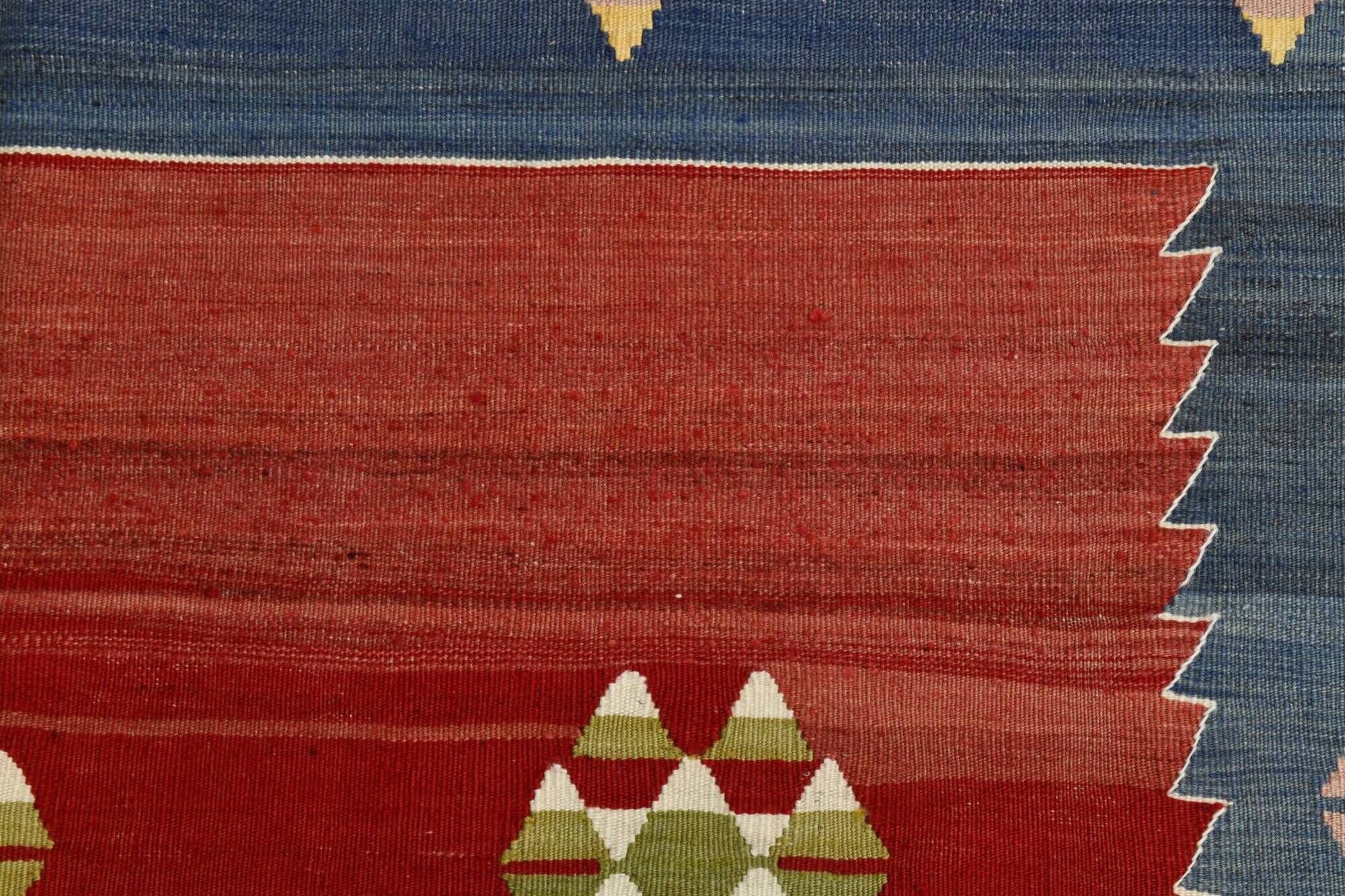 5x10 Blue and Red Vintage Kilim Rug, Handwoven Wool Area Rug, 149x291Cm