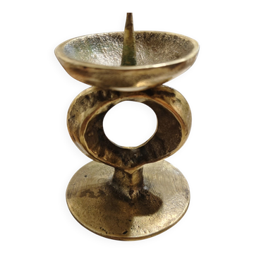 Vintage Brutalist Candle Holder in Solid Brass – Mid-Century Modern Design
