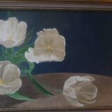 Oil painting on canvas "late tulip" gilded frame still life 1997