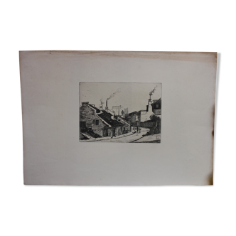 Original etching The rue Croulebarbe Paris by François Bonvin 1861