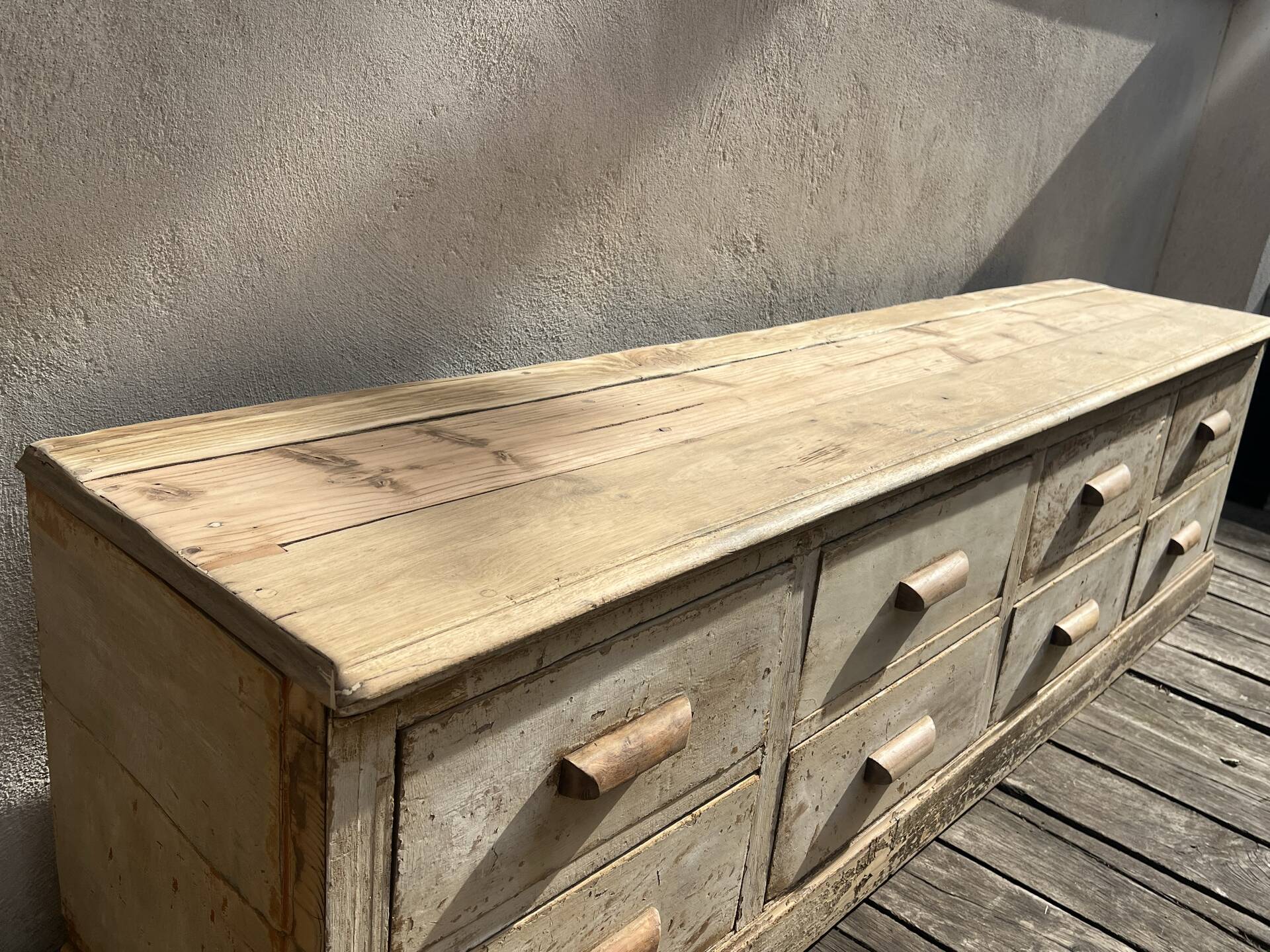 Very beautiful antique shop workbench with 8 drawers.