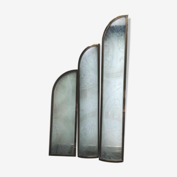 3 Art Deco glass panels from a mansion Avenue Foch. Unique pieces.