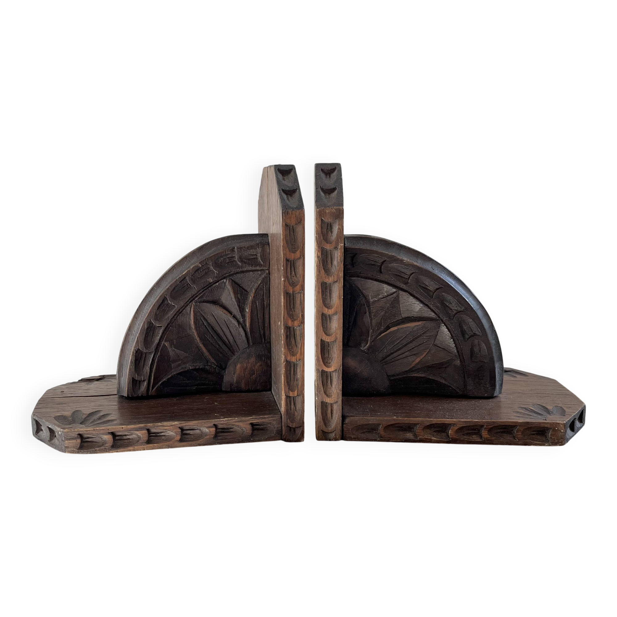 Pair of carved wooden bookends