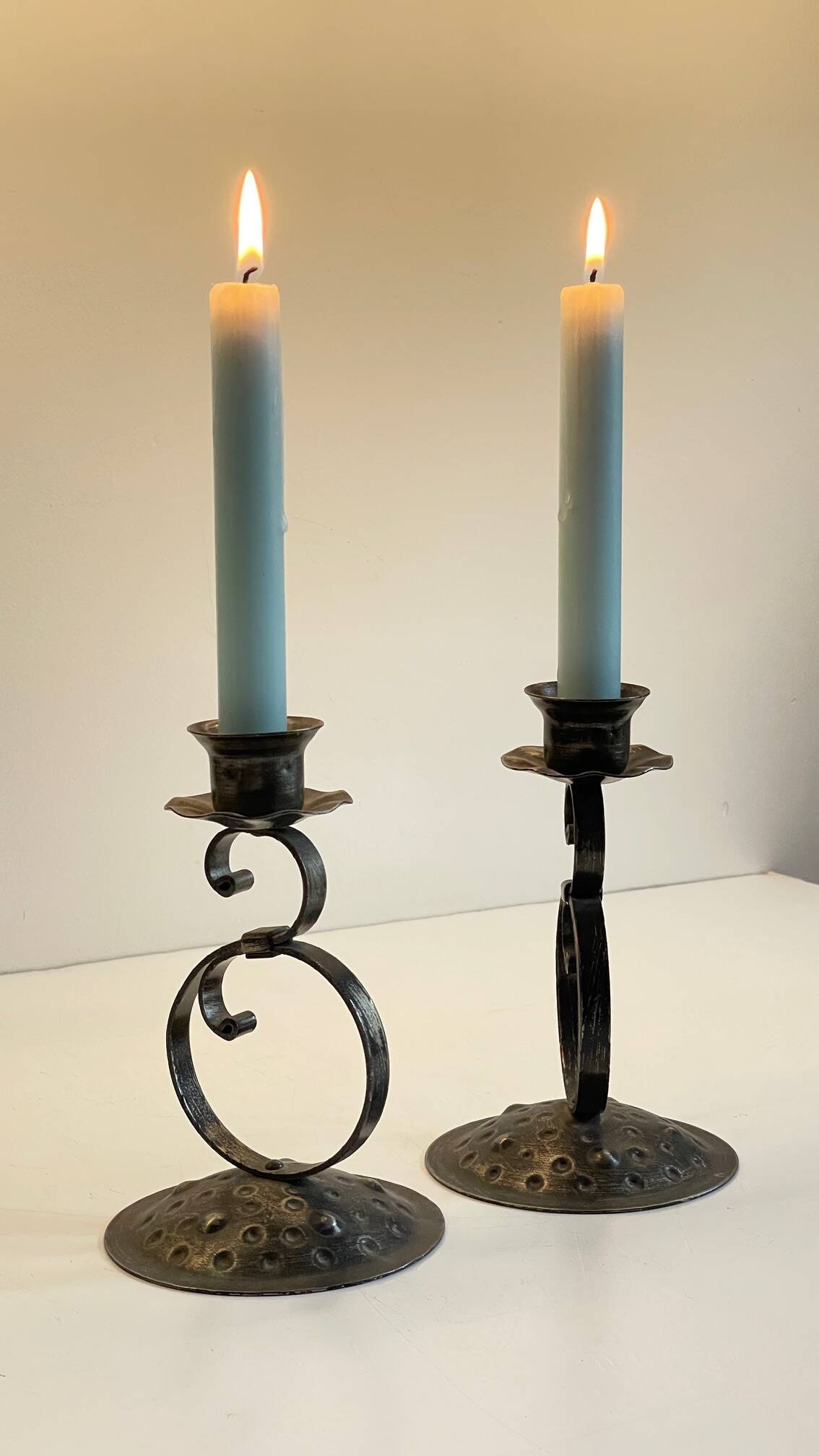 Vintage Black Patina Metal Candlesticks