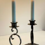 Vintage Black Patina Metal Candlesticks