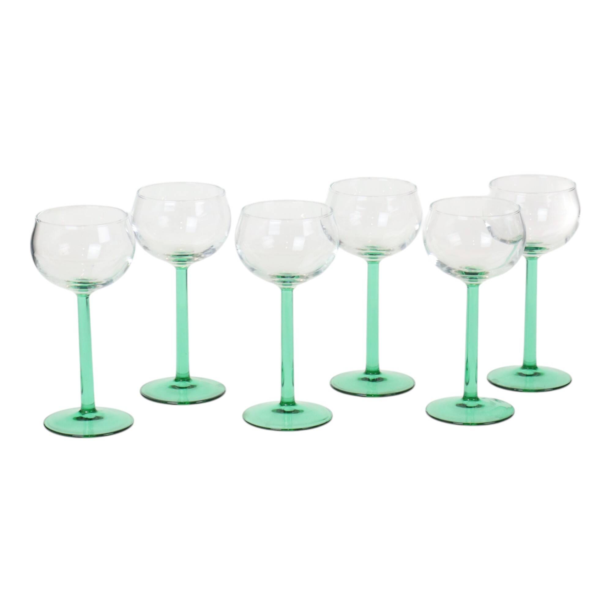 Set of 6 Vintage Luminarc Alsace Wine Glasses Narrow Green Base