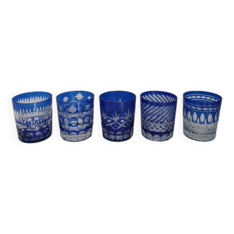 Cobalt blue crystal whiskey set